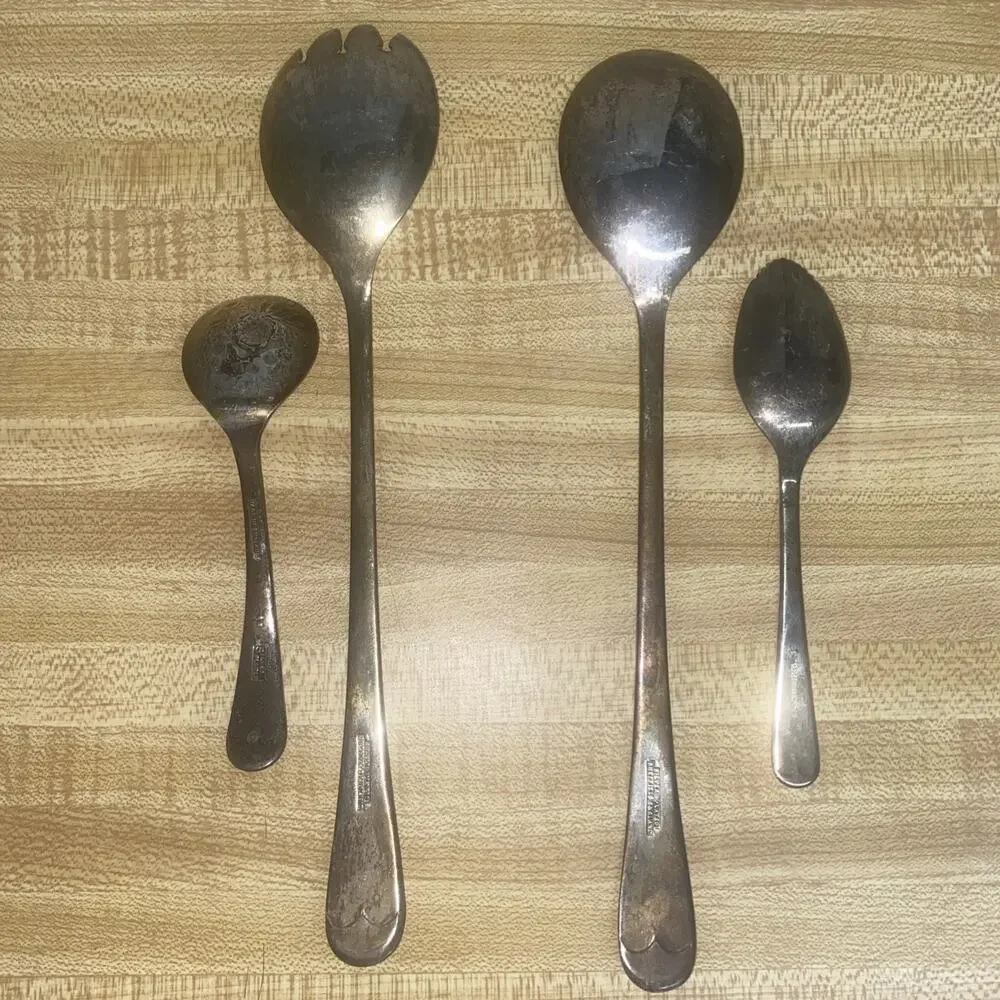 Set Of 4 Sheffield Silverplate Salad Serving, Grapefruit Spoon, Relish Spoon